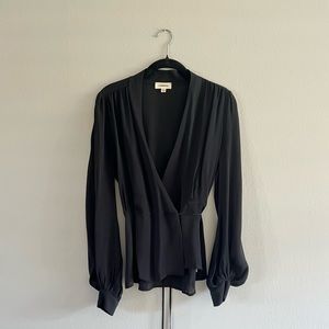 L’Agence Black Silk V-Neck Blouse